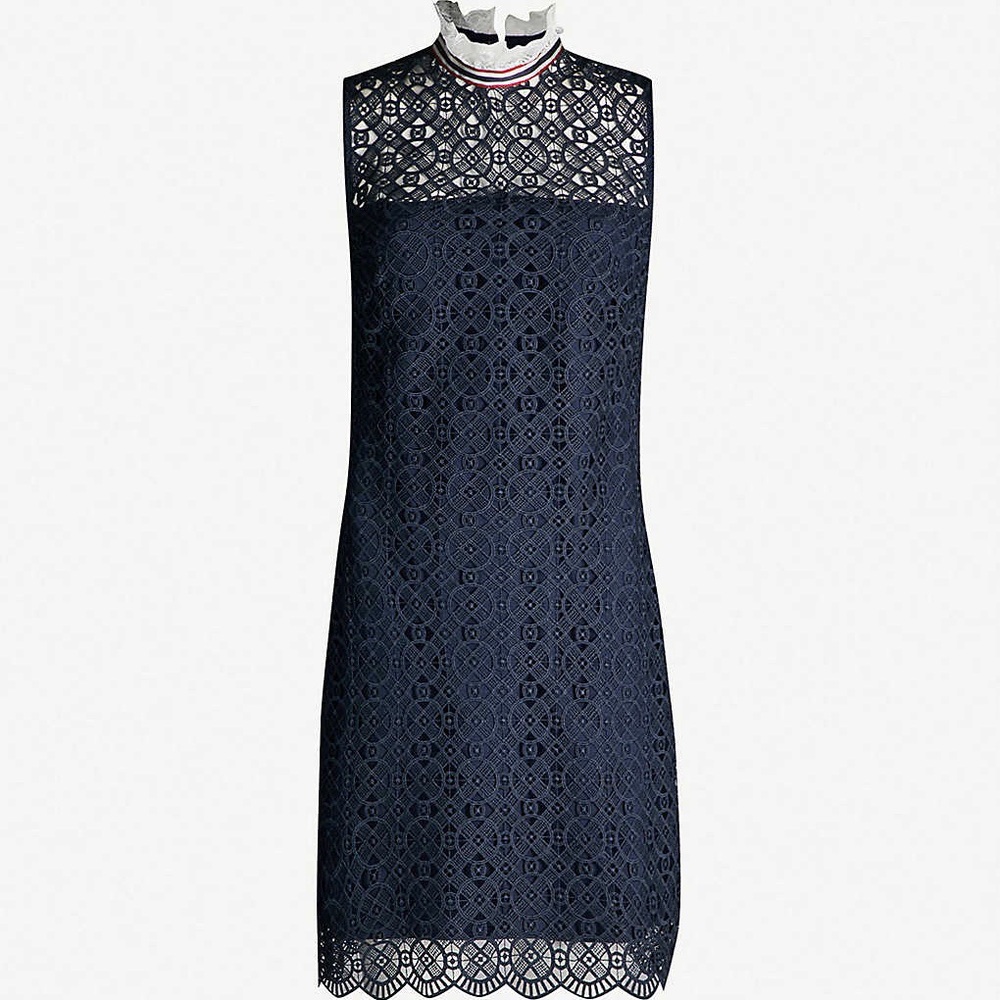 Sandro Paris high neck lace navy blue dress
